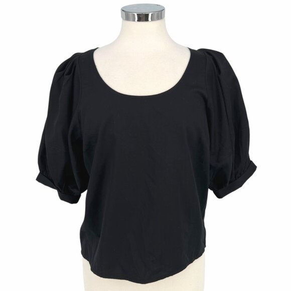 Madewell Black Puff Sleeve Scoop Neck Top Size Small NWT - Picture 1 of 10
